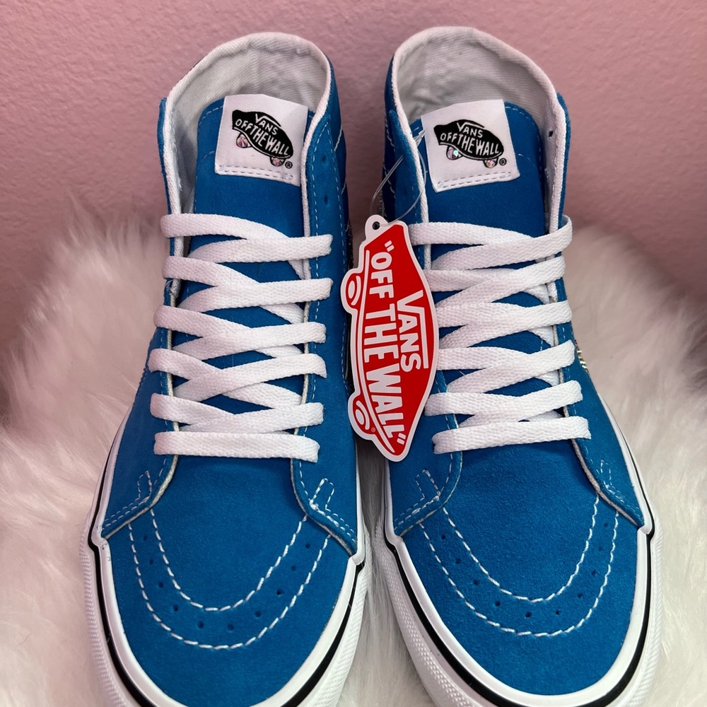NWOT Custom Bling Blue Suede Vans Sneakers M6/W8 - Picture 5 of 8